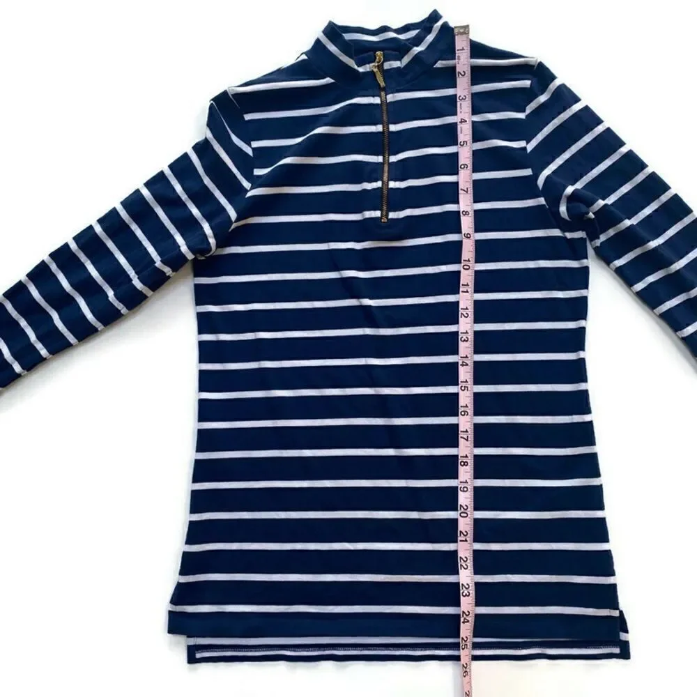 Cape Madras Anthro Quarter Zip Long Sleeve Preppy Pullover Navy White Stripes XS